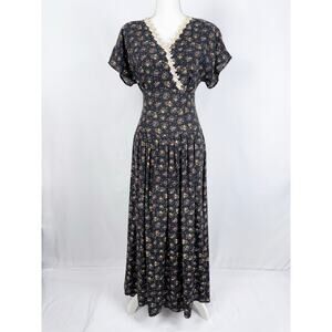 Joni Blair Women's Vintage Floral Prairie Cottagecore Maxi Dress Size 7 Black